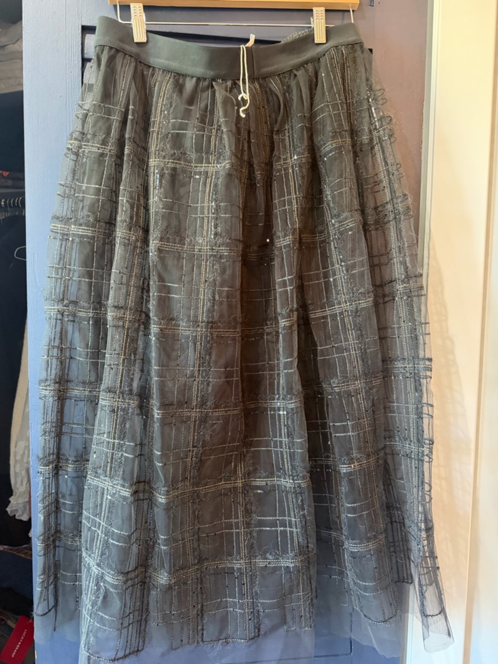 Bruno Cucinelli Women’s Sheer Plaid Midi Skirt - Gray - Picture 2 of 3